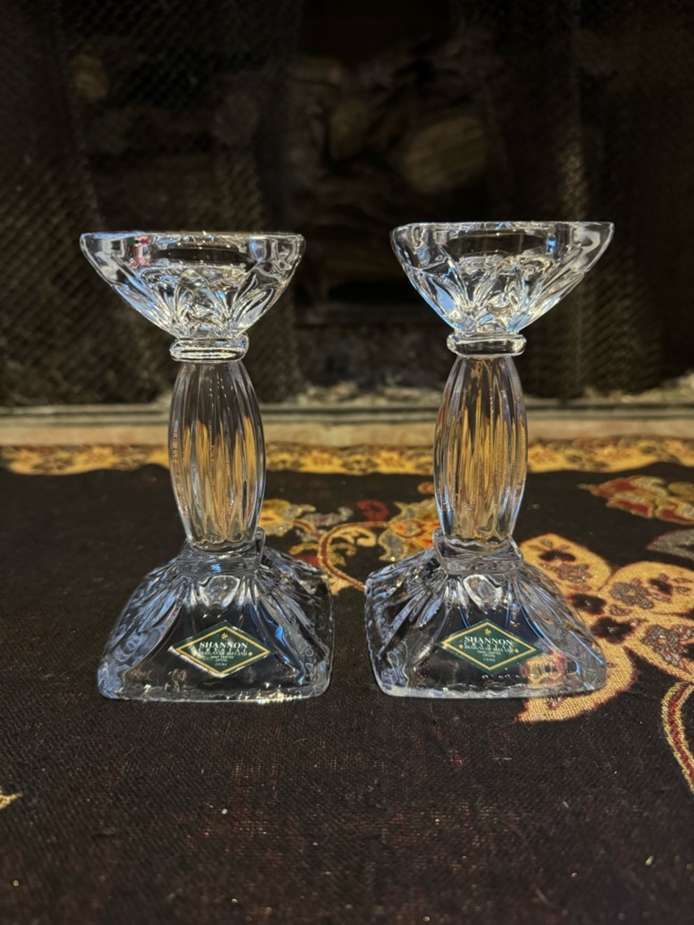 Godinger Clear Pressed Glass Candlestick Pair